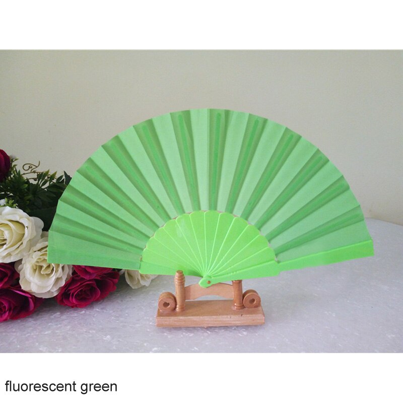 Abanico de plástico de poliéster y algodón para decoración del hogar, accesorio plegable de 13 colores, ideal para fiestas, baile al aire libre, portátil, 23cm de longitud, 1 Uds.: fluorescent green