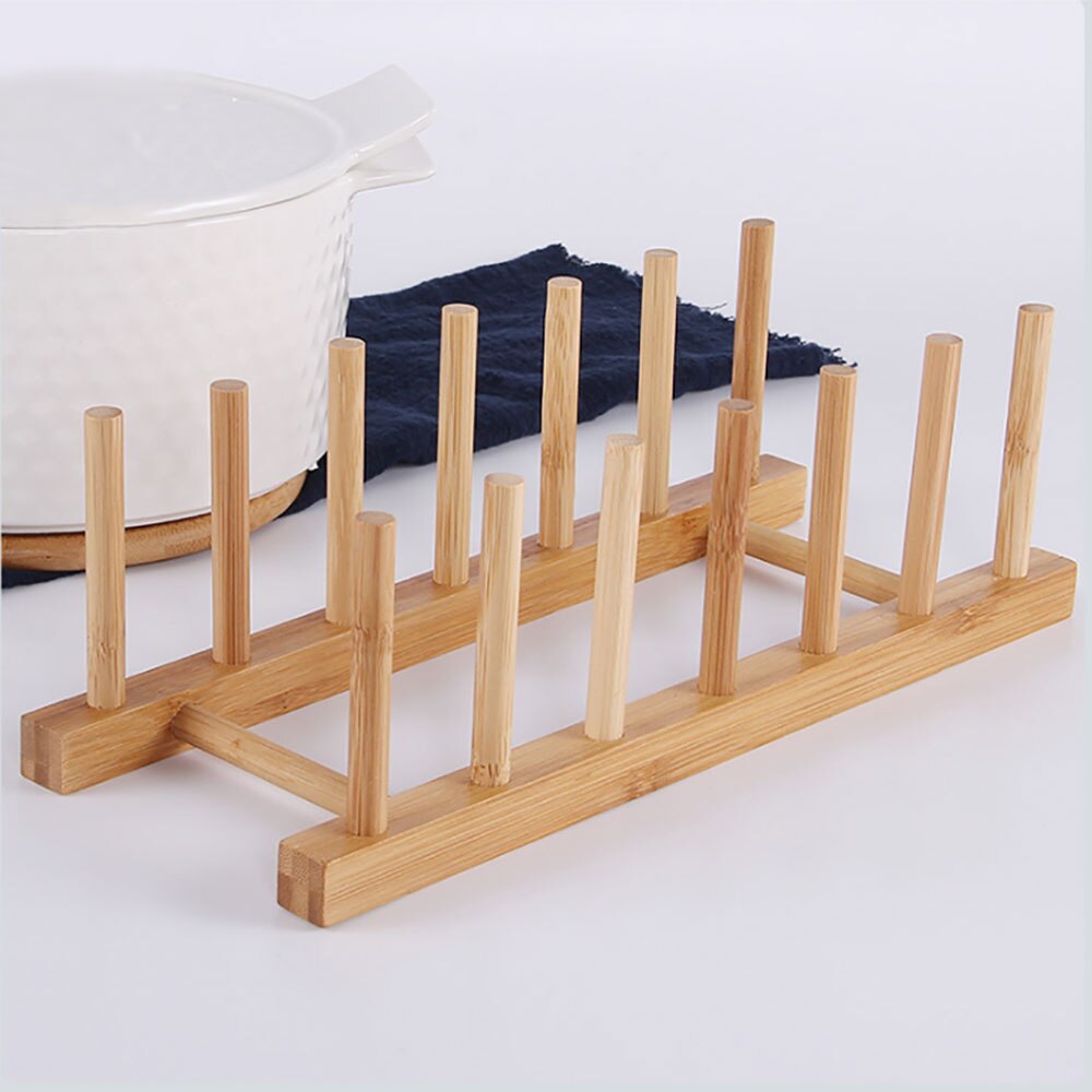 Bamboo Wooden Dish Rack Plate Rack Stand Pot Lid Shelves Home Kitchen Cabinet Organizer for Cup Cutting Board Bowl Drying Rack