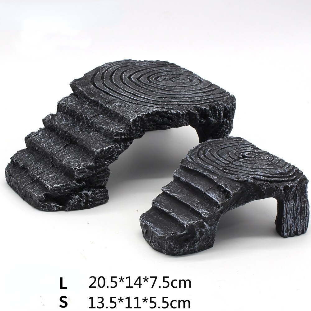 Tortoise Reptiles Basking Climbing Platform Resin Hiding Cave Grey rock shape Rotating Turtle Fish Tank Landscaping Decor: C001 L