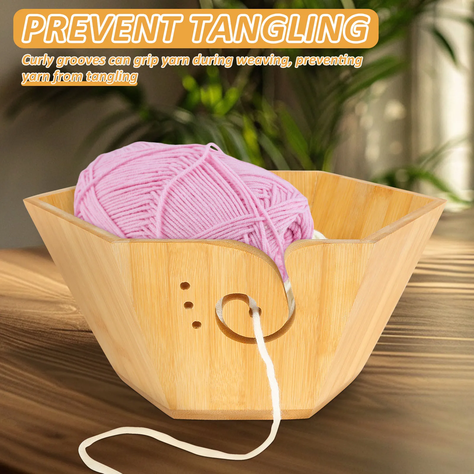 Wood Yarn Bowl Knitting Storage Basket Wool Wire Holder Organizer Knitting Crochet Weave Tool Storage Bowl with Manage Wire Hole