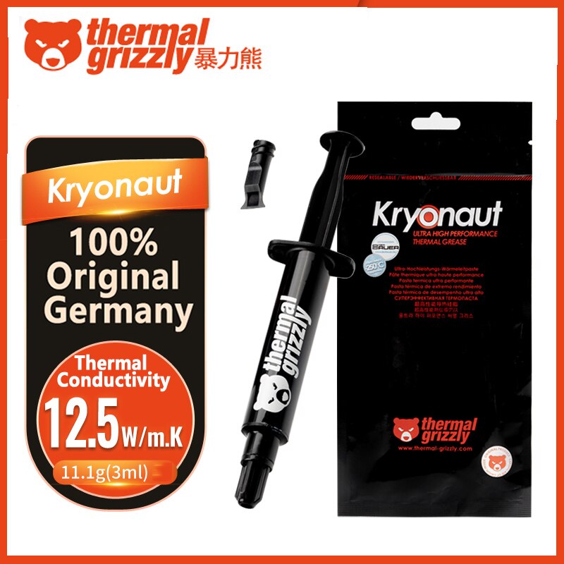 Thermische Grizzly Ke Koelpasta Grote Capaciteit Koelpasta Geleidbaarheid 14.2W/Mk Voor Computer Cpu Gpu Grafische Kaart cooling: Kryonaut 11g
