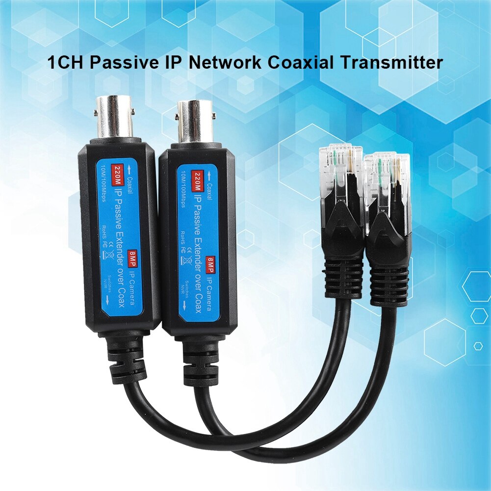 1 Pair Passive IP Network Coaxial Transmitter Receiver Extender 10/100Mbps 1CH Transmission Cables Coax Cable For IP NVR Camera