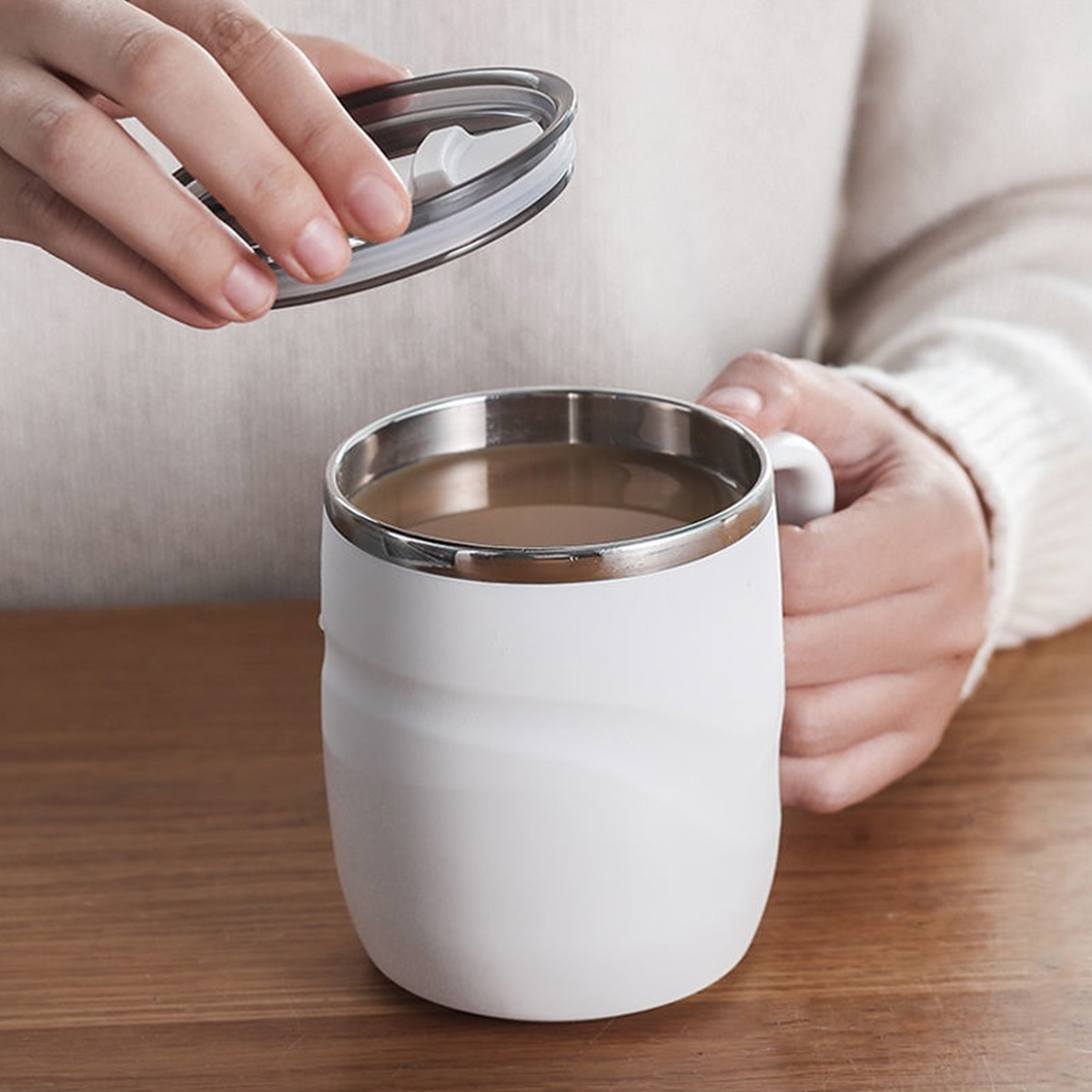 400ML Coffee Mug Cup 304 Stainless Steel Double Wall Coffee Tumbler Reusable and Durable Coffee Travel Cup with Lid and Handle