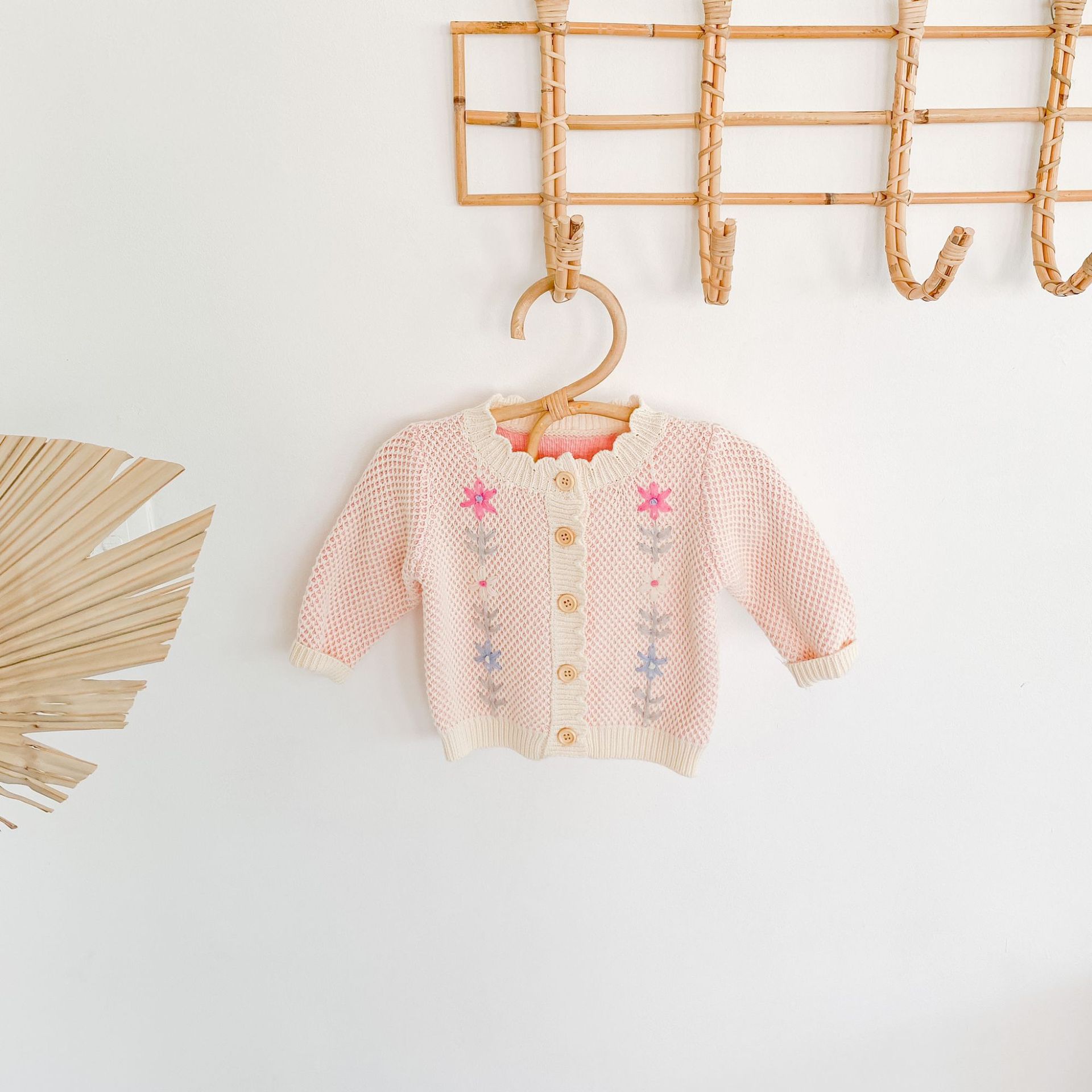 FOCUSNORM Baby Mädchen frauen lässig Lange ärmeln Strickjacke Spitzen Einreiher Süße Blumen- Bestickte Strick Mantel