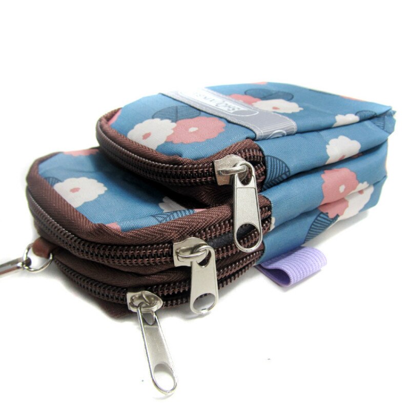 Draagbare Tas Pols Purse Handtassen Arm Pakket Drie Rits Bloem Stof Voor Vrouwen Mannen Halter Tassen