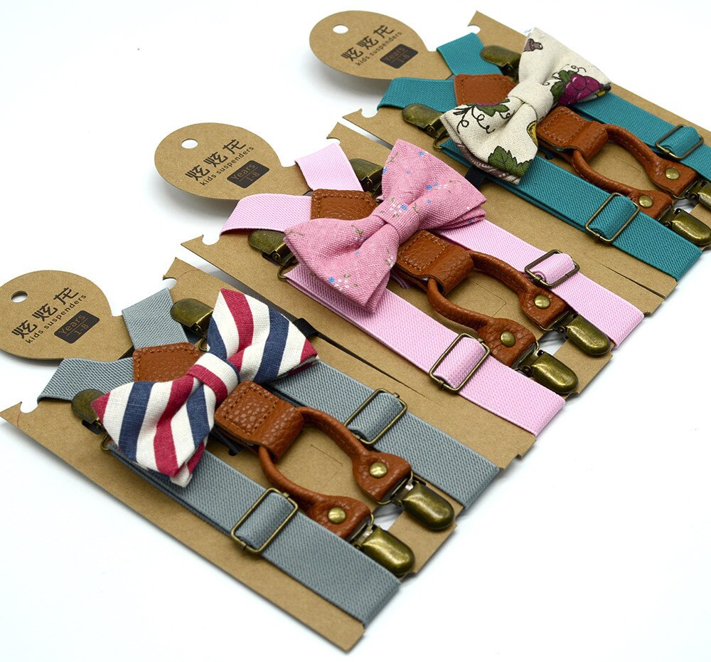Hoge Elastische Elastische Vlinder Knoop Kid Baby Jongens Peuter Bruiloft Bijpassende Bretels Bretels En Luxe Strik Set