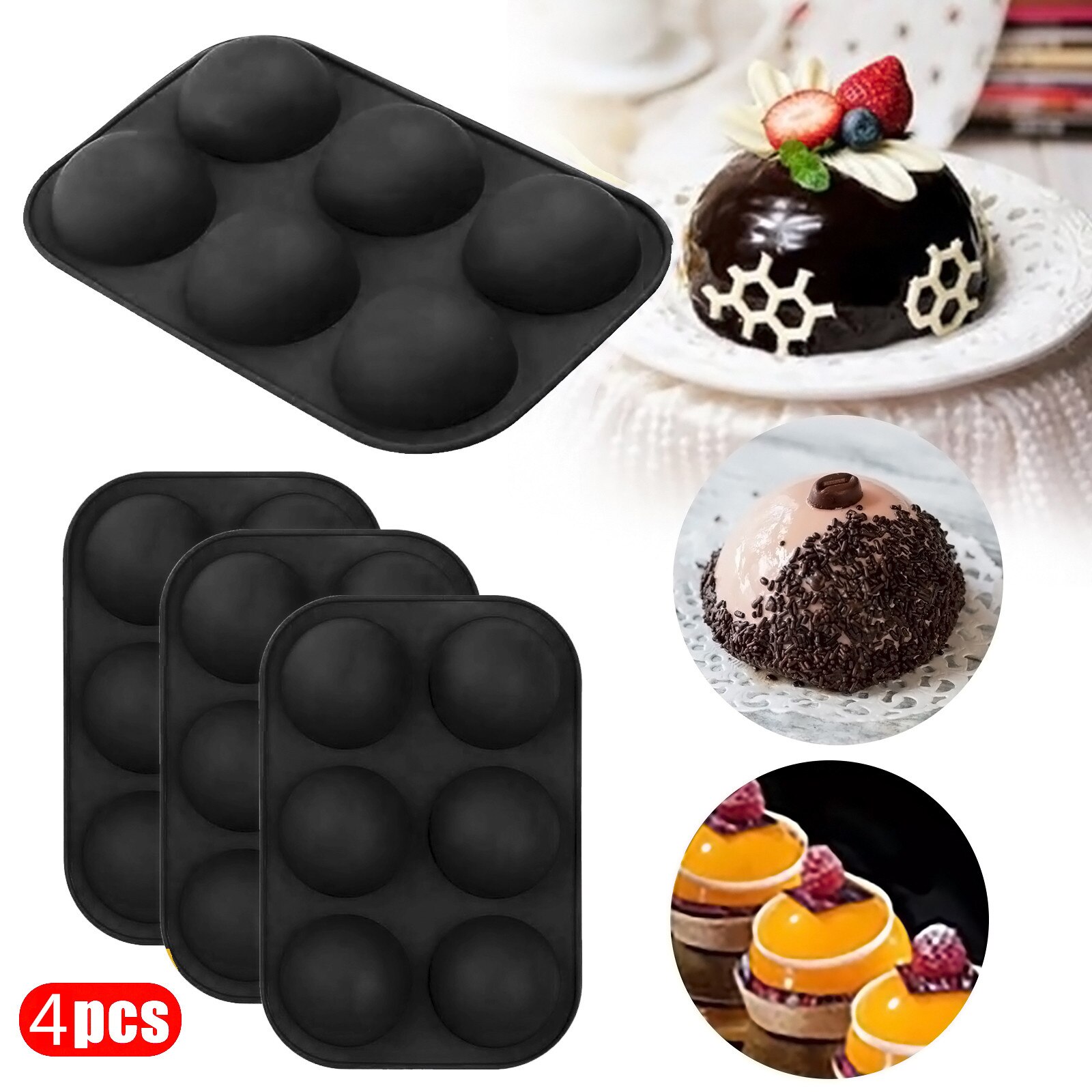 Keuken Gereedschap Half Bol Siliconen Zeep Mallen Bakvormen Taart Decoreren Gereedschappen Pudding Jelly Chocolade Fondant Ball Shape Mould: 4pcs