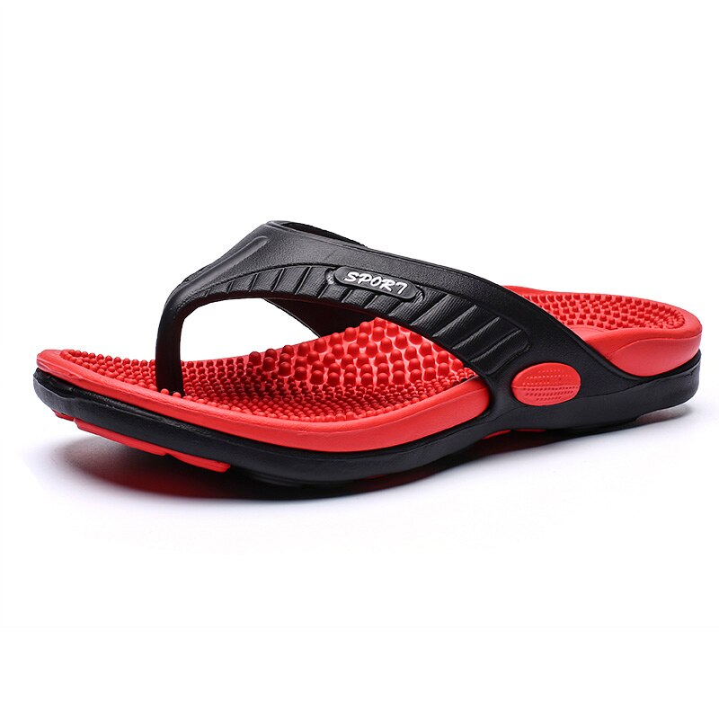 Massage Slippers Mannen Zomer Streep Slippers Mode Strand Sandalen Outdoor Soft Casual Schoenen Antislip Slides Chaussures Femme pantoffels: Rood / 45