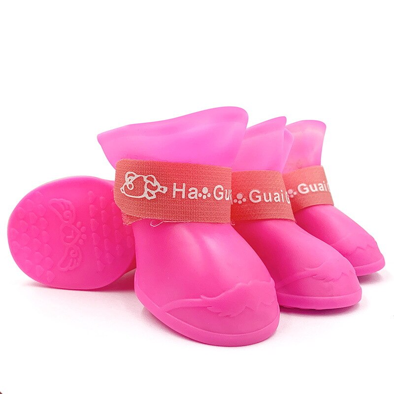 S Dog Shoes Pet Waterproof rain Balloon Rubber Boots Footwear cat Socks For small dogs Corgi Teddy Bichon: Rose red