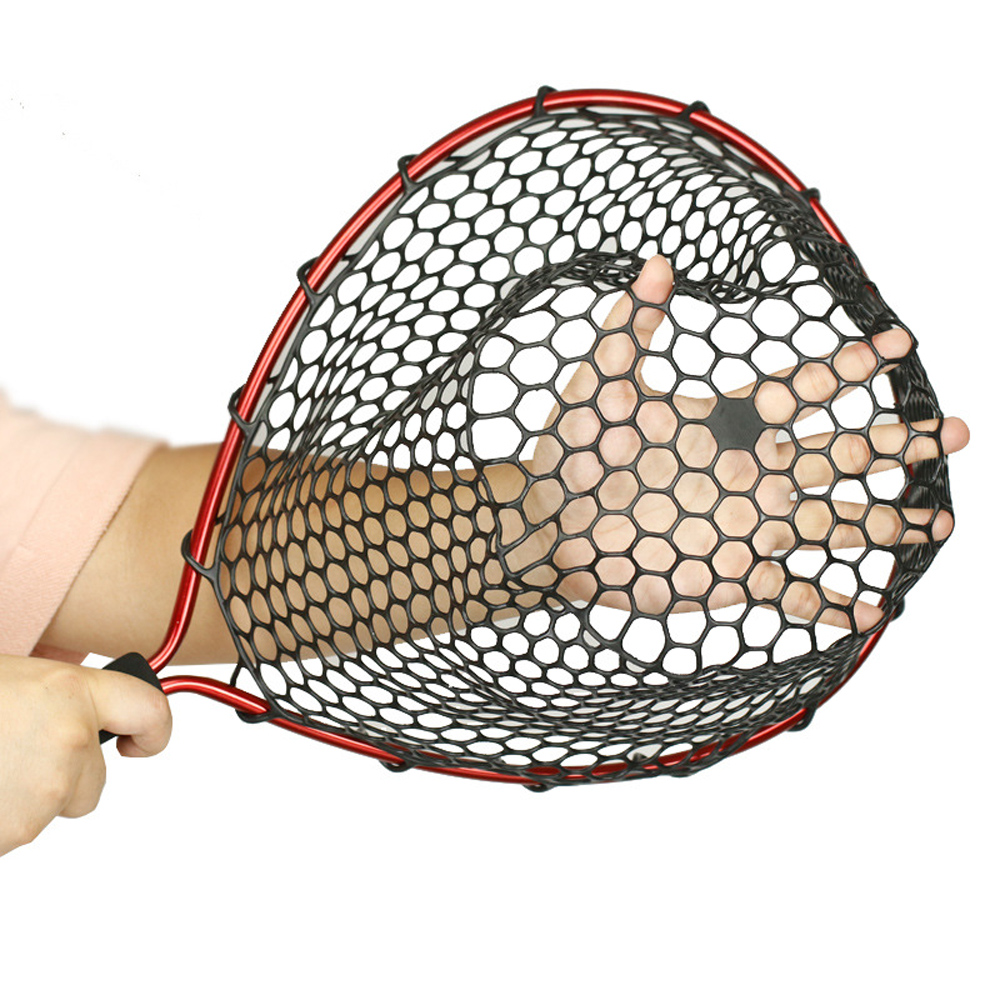 Red de aterrizaje de pesca de silicona suave, herramientas de pesca con poste de aleación de aluminio, malla de mano pequeña, trampa de red de fundición plegable, redes de pesca