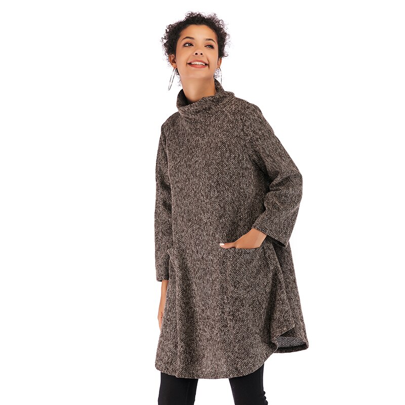 Vinter sweater kjole kvinder efterår rullekrave sweatere damer løse strikkede sweatre stribet højhalset sweater kvindekjole