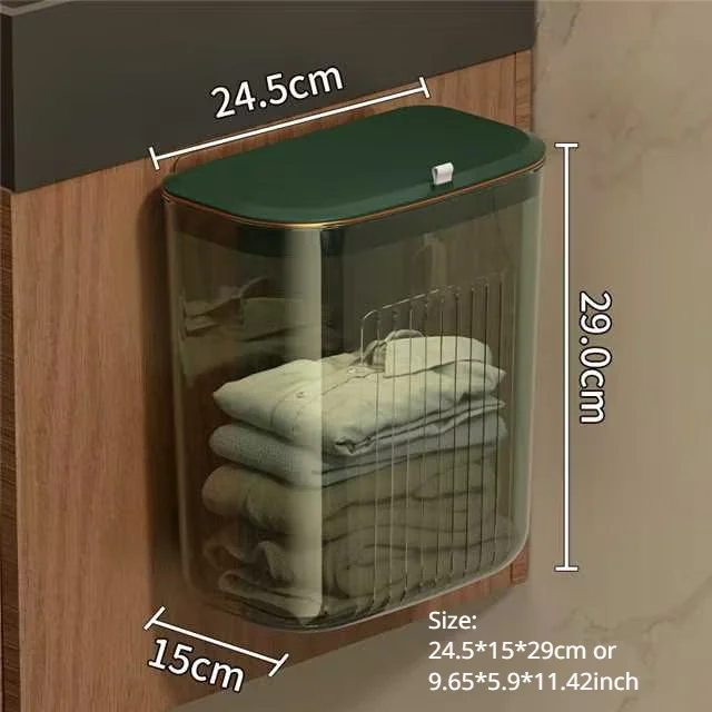 Cesta transparente montada en la pared impermeable con tapa que cambia ropa limpia toalla organizador de lavandería, caja de almacenamiento de cocina lujosa: Caqui oscuro