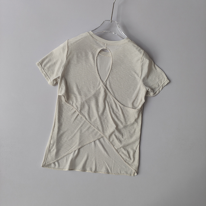 Yoga Kurzarm-oben für Damen Ich bin Sommer T-Shirt Ausbildung Schnelltrocknende Fitnessweste Pilates schlank passen schlank Shirt oben Kleidung: S / Beige