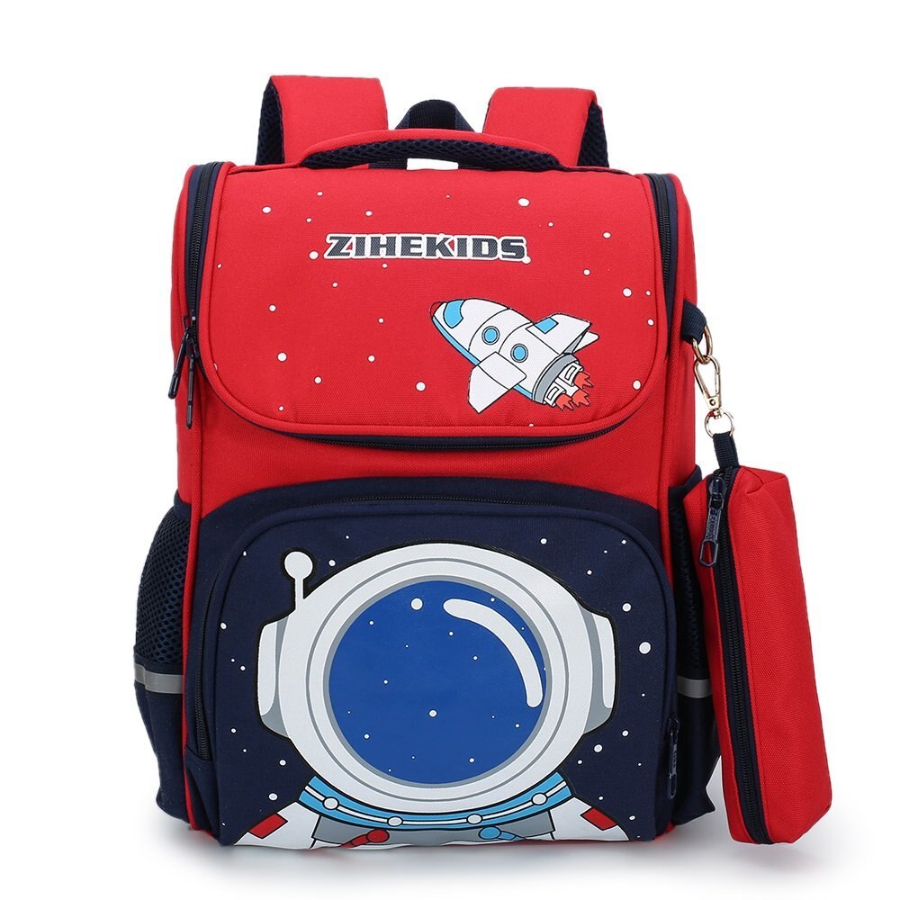 Kattenpatroon kinderrugzak grage 1 elementaire nylon rugzakken ruimteprint schooltas voor jongens meisjes waterdichte schooltassen: Rood