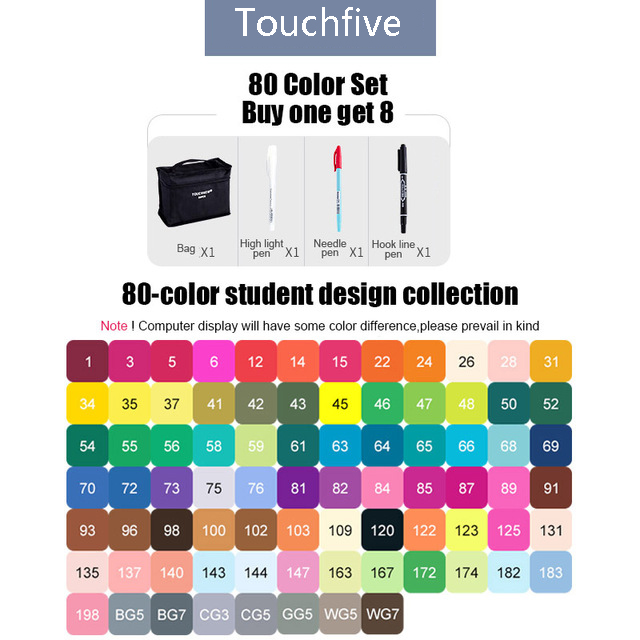 Touchfive Marker 30/40/60/80 Farben Kunst Marker Set Fettige Alkohol Basierend Skizze Marker Stift für künstler Zeichnung Manga Animation