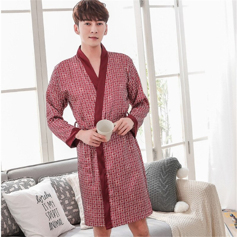 Albornoz tipo Kimono para hombre, ropa de casa, pijama informal de talla única, de rayón, para dormir: 2 long