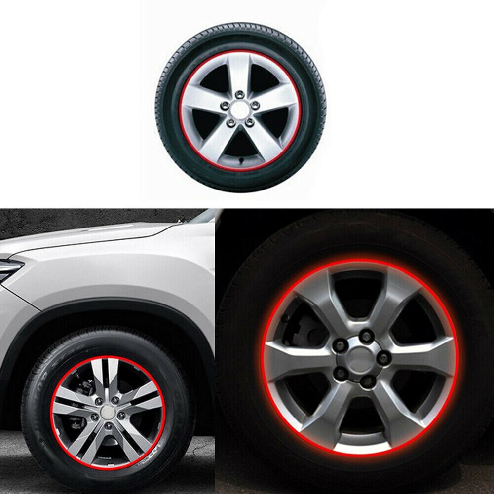 20 Strips Red Reflective Motorcycle Car Rim Stripe Wheel Decal Tape Sticker Ring Viny Material High