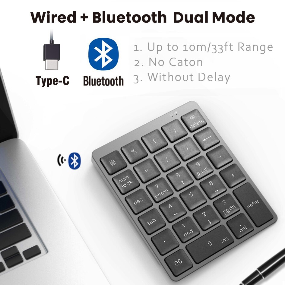 AVATTO N970 Wireless Bluetooth Numeric Keypad with USB HUB Dual Modes, More Function Keys Mini Numpad for Accounting tasks