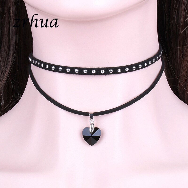 ZRHUA Charms Necklace Pendant Rainbow Heart Choker For Women Jewelry Stylish Multi-Layer Single Necklaces