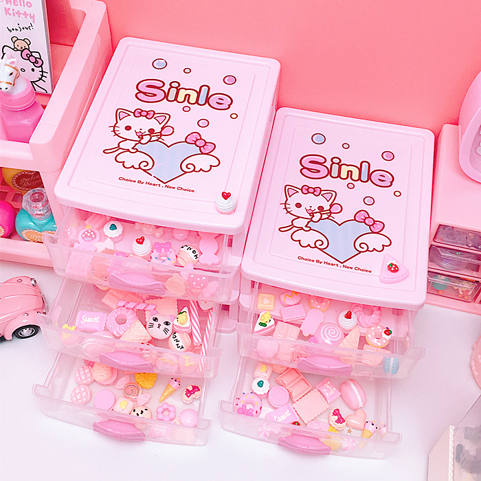 pink lovely three-layer drawer desktop receiving box desk make-up accessories desktop stationery organizer