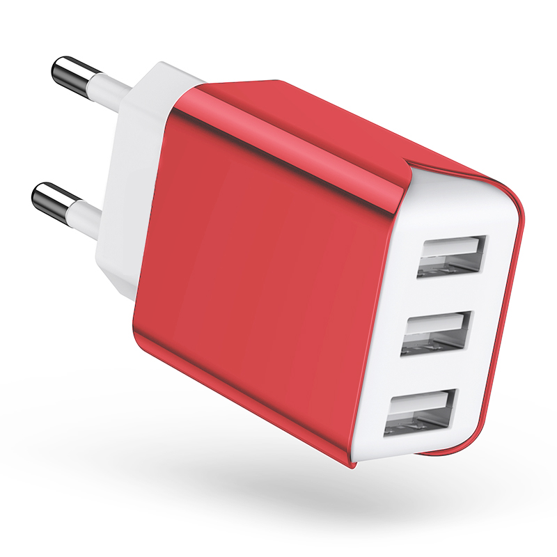 Schitec 5V/3.1A Usb Charger Voor Iphone Charger 3 Poorten Snelle Opladen Muur Telefoon Oplader Voor Iphone Samsung xiaomi Usb Adapter: EU Plug 5V3.1A Red