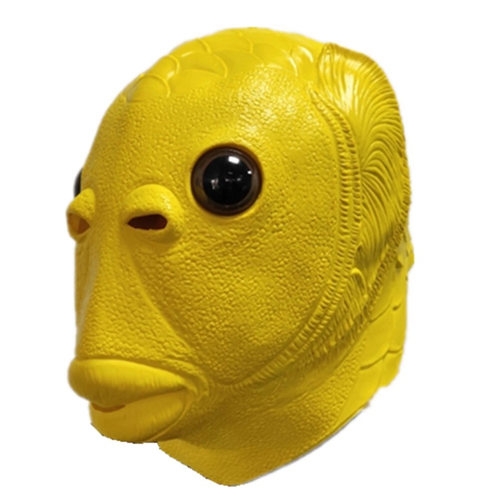 Funny Cosplay Costume Unisex Adult Women Men Carnival Party Green Fish Head Mask Headgear Alien Emulsion Toys: Yellow