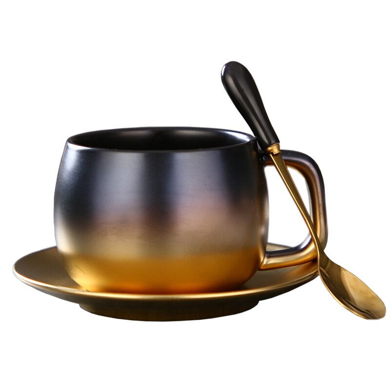 Luksus mat sort guld keramik kaffekop og underkop engelsk eftermiddagste sæt ædel espresso 280ml