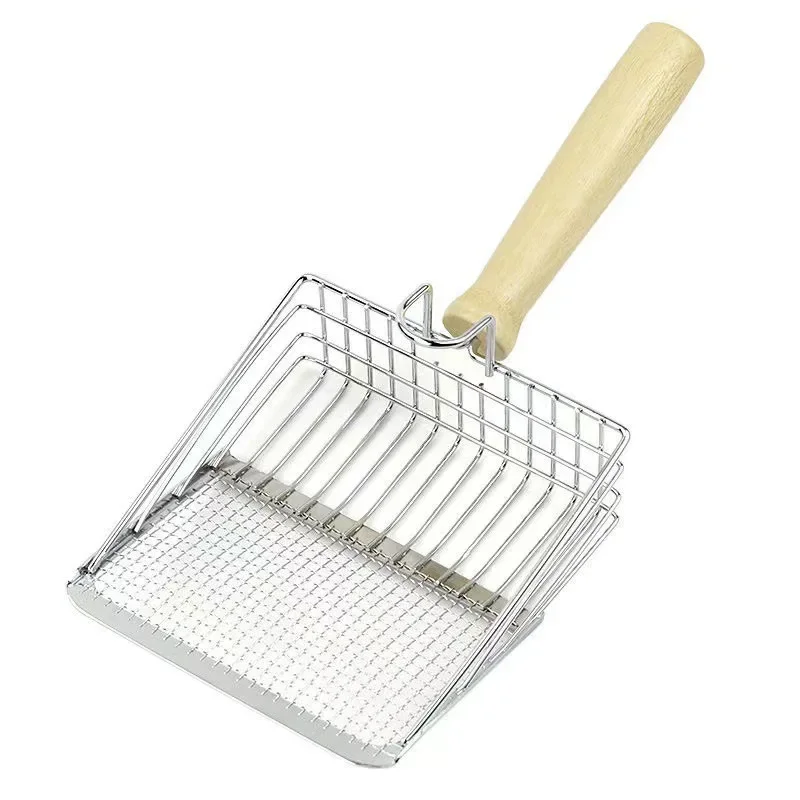 Kattegrusske med ergonomisk håndtag og krog holdbar metal finmasket sigteskovl til rengøring af katteaffald til kattebakken: Mørkebrun