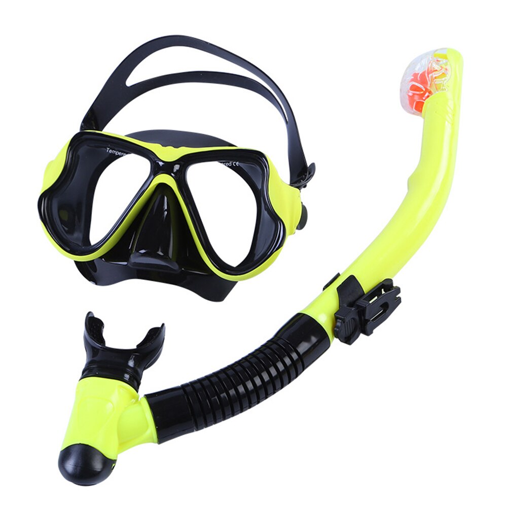 Scuba Diving Mask Snorkel Anti-Fog Goggles Glasse Set Adult Silicone Swimming Fishing Pool Equipment: B set yellow
