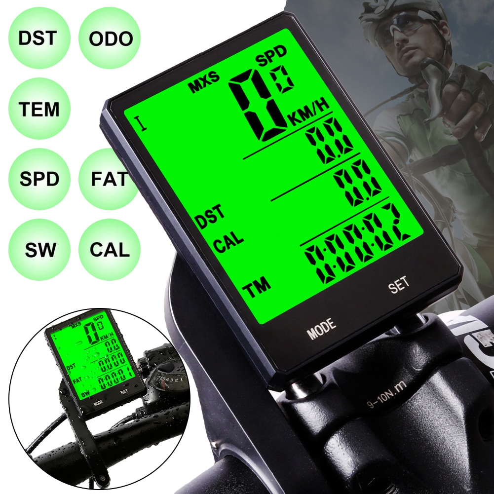 Wireless and Wired Bike Computer Large Screen Waterproof Luminous Velocimeter Stopwatch for Mountain Road Bicycles