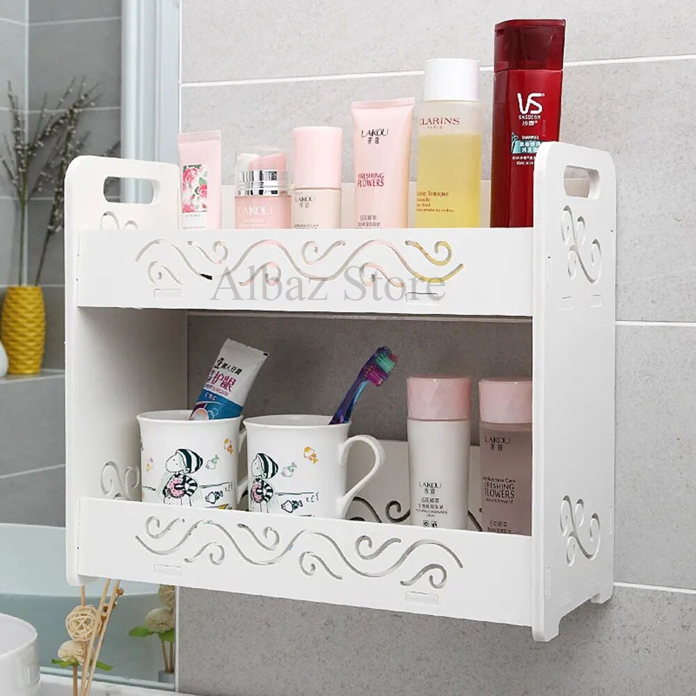 Punch-free Bathroom Toilet Wall Shelf Cosmetic Bedroom Vanity Storage Rack Kitchen Drawer Organizer Desk