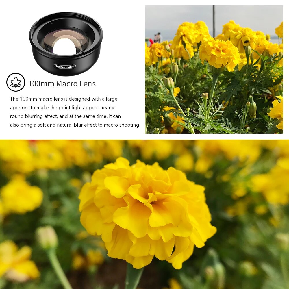 APEXEL Upgrated 4k HD 100mm Macro Micro Lens Met CPL Filter Multifunctionele Klem voor iPhone Samsung en Alle Smartphones