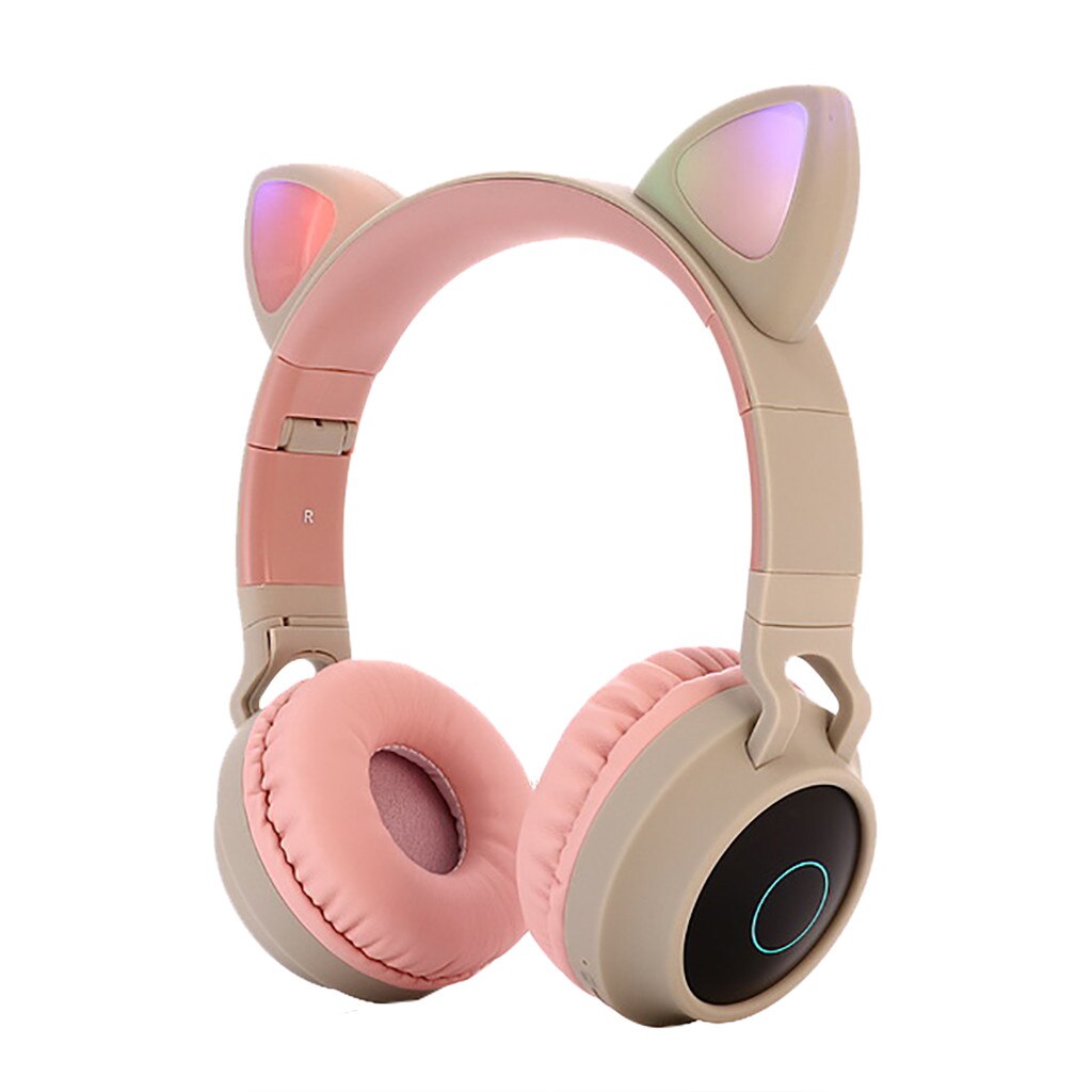 BT028C fantasy elf Bluetooth 5.0 Earphone Wireless Earbuds LED Cat Ear Noise Cancelling Headphone Stereo Headset Cascos Musica: Khaki
