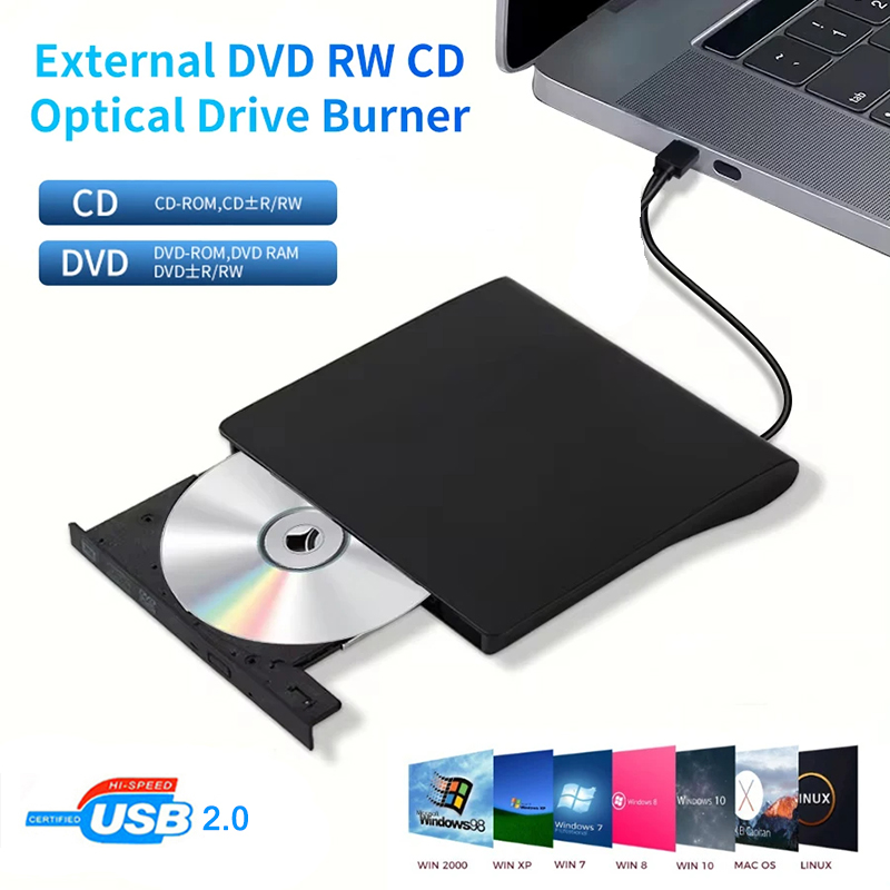 USB 2.0 Externe CD DVD Drive Usb Draagbare Past voor DVD-R DVD-RW Speler Brander voor Notebook PC Laptop Computer Windows 10/8/7