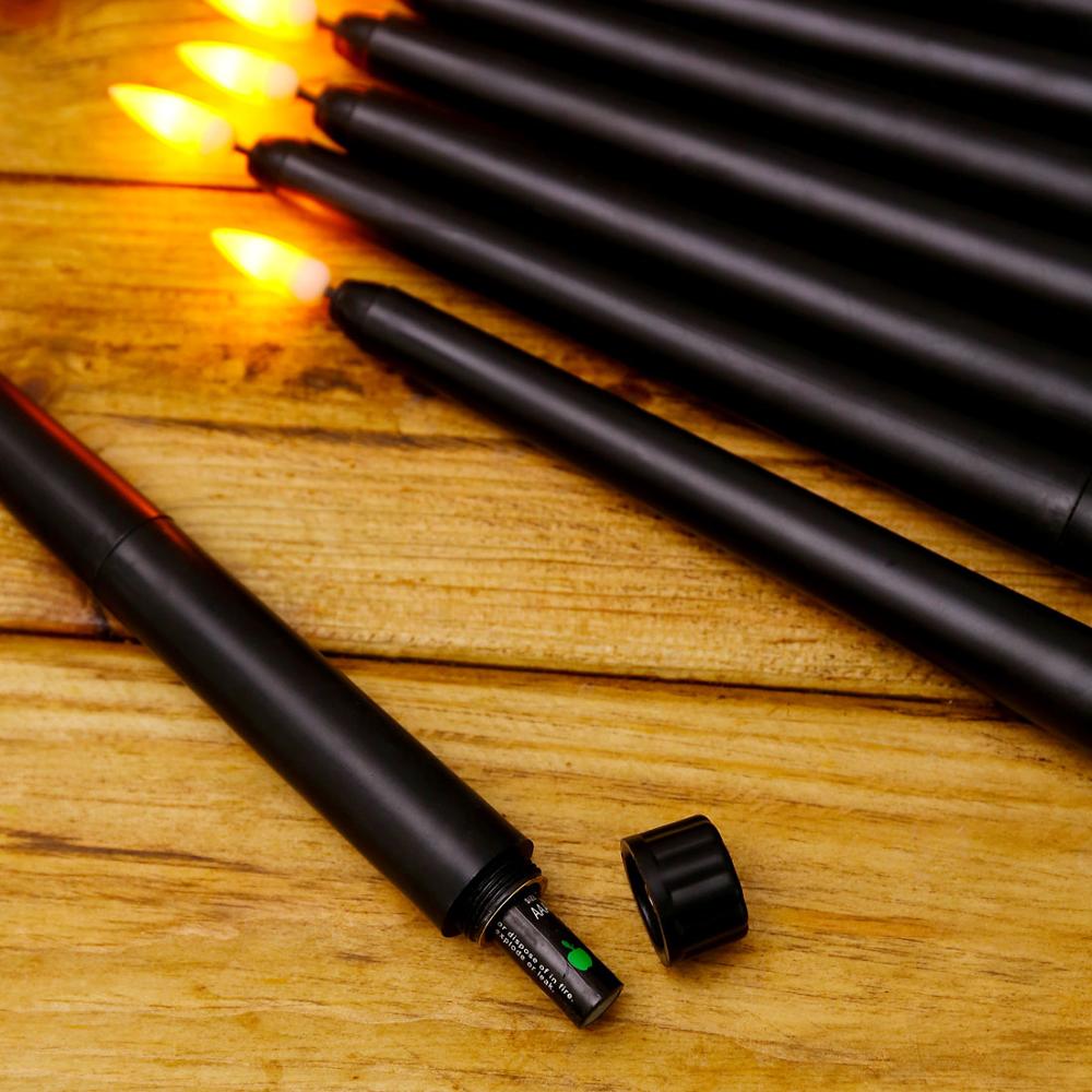 Pack of 6 Black Decorative Flickering LED Candles,Yellow/Warm White Flameless Plastic Electronic Christmas Halloween Decoration