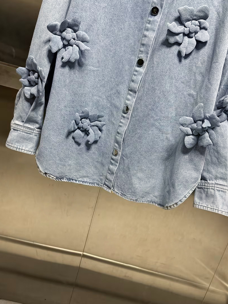 Vgh solide Patchwork Applikationen lässige Jeans jacken für Frauen Revers Langarm minimalist ischen losen Mäntel weiblichen Modestil