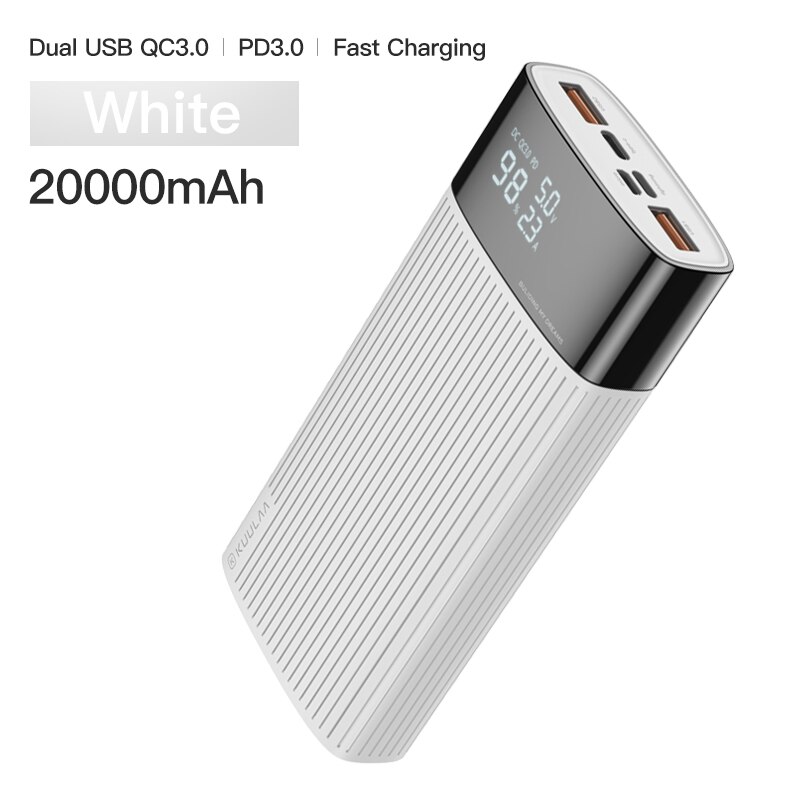 KUULAA Energie Bank 20000 mAh QC PD 3,0 PoverBank Schnelle Aufladen Energie 20000 mAh USB Externe Batterie Ladegerät Für Xiaomi mi 10 9: Weiß Energie Bank