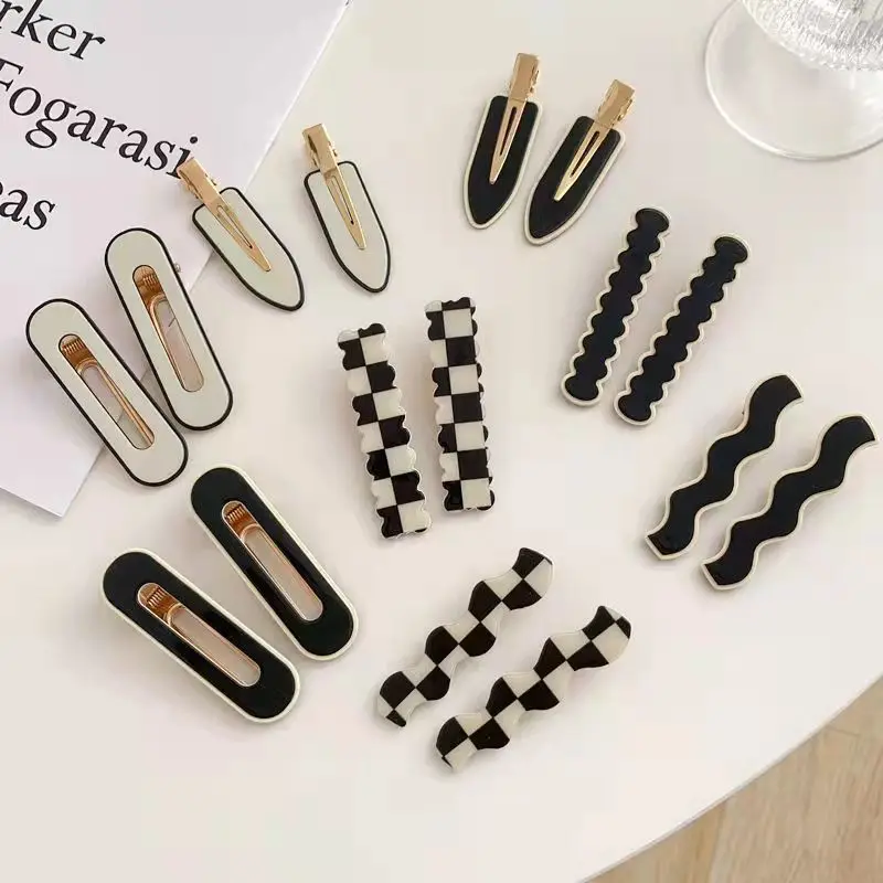 2PCS/SET Chessboard Grids Seamless Hair Clip for Women Girls No Bend Bangs Clips Duckbill Clip Hairpins Hair Styling Accessories