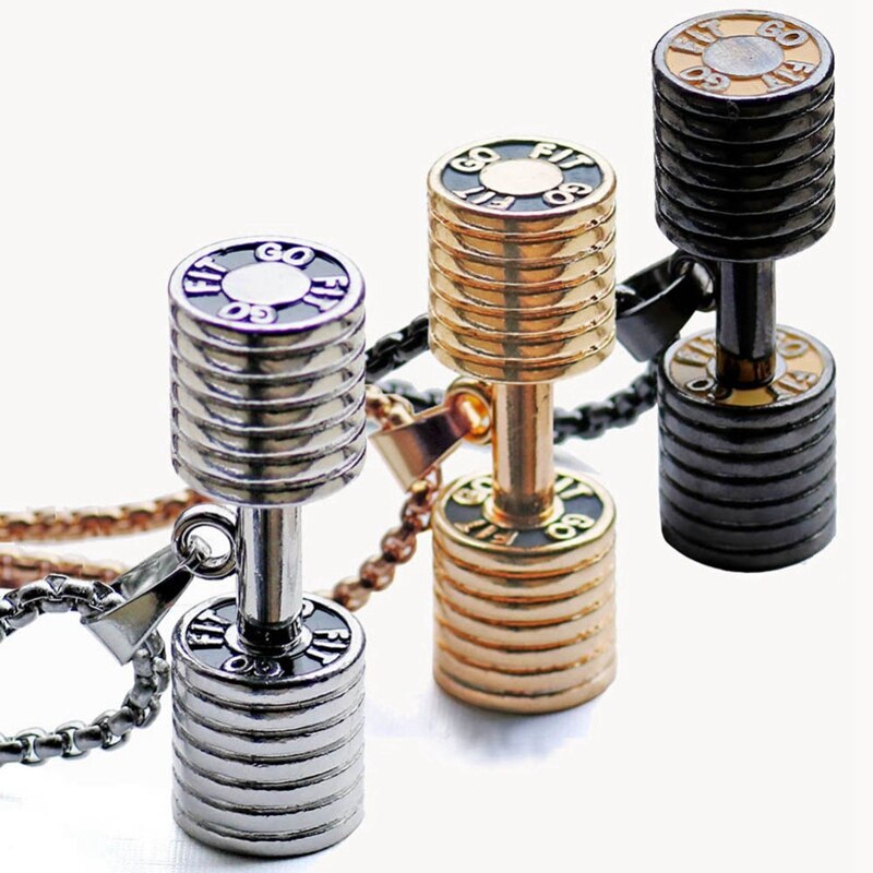 Hantelhänge bodybuilding fitness halsband liten storlek silver skivstång halsband fitness smycken rostfritt stål