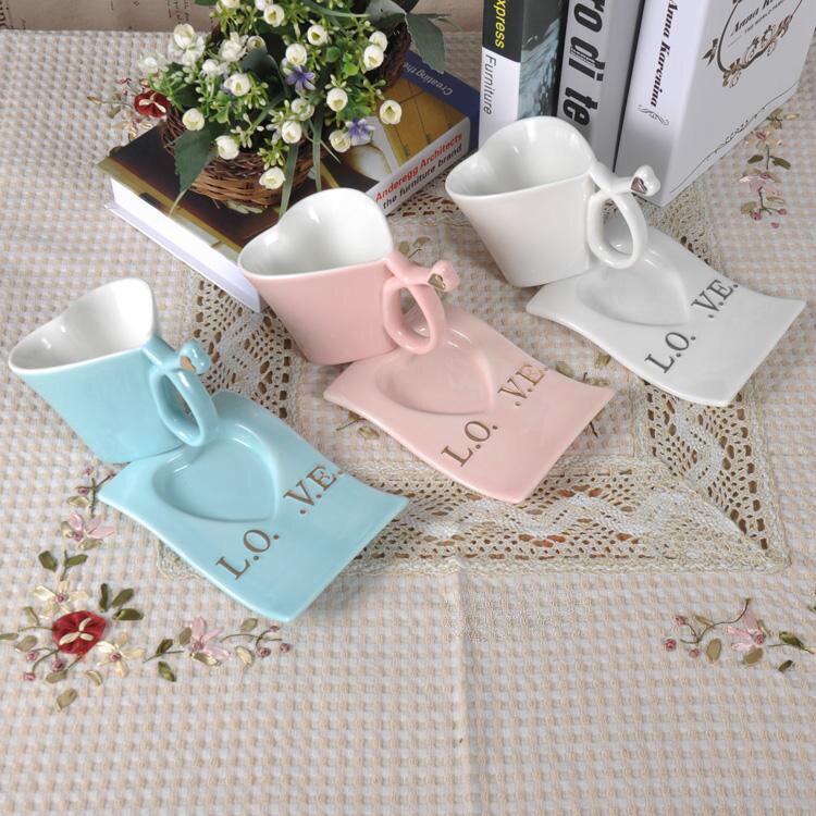 Älskar keramik kaffekopp och fat hjärta kopp kopp hjärtformad mugg afternoon tea cup julmuggar