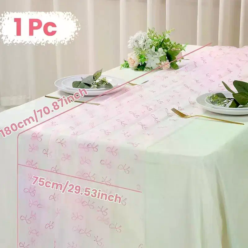 Bow Party Decorations Tafelkleed, Meisje Bow Thema Coquette Verjaardagsfeestje Supplies Tafelkleed, Bow Verjaardag Baby Douche Decorati