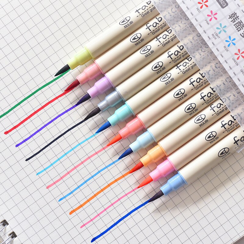 10 kleuren/set art Marker Pen kalligrafie tekening Scrapbooking Ambachten Zachte Borstel Pen Art Marker Pen Voor Briefpapier School levert