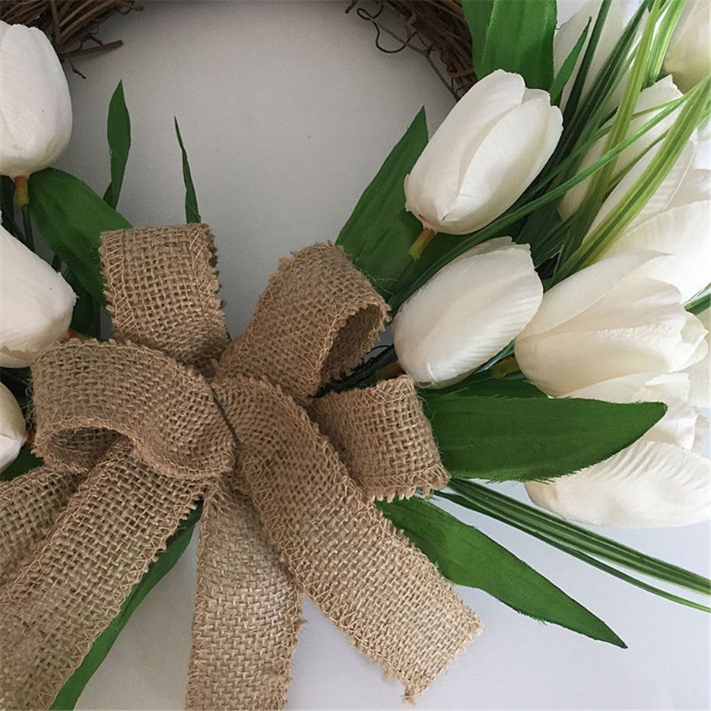 Sztuczne kwiaty biały tulipan wieniec wiosna wieniec na zewnątrz frontowe drzwi okno ścienne wesele wystrój