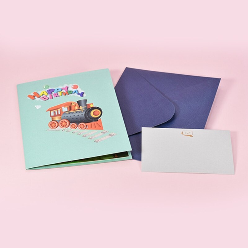 13ME 3D Pop Up Card Birthday Train Greeting Card with Envelope Handmade Birthday Card