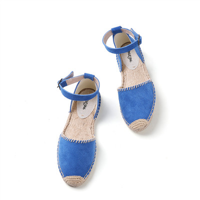 Sandalias de paja de mujer Bohemias de fondo plano de lona salvaje de cáñamo zapatos de pescador suelo femenino nuevos zapatos individuales de gran tamaño: Azul cielo / 9