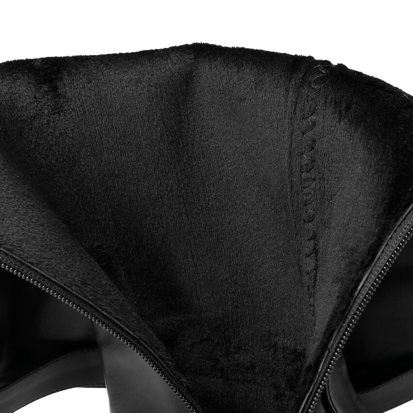 Qutaa damestøvler pu skinn kvinner knehøye støvler firkantet lav hæl vinterstøvler damesko stor størrelse 34-43