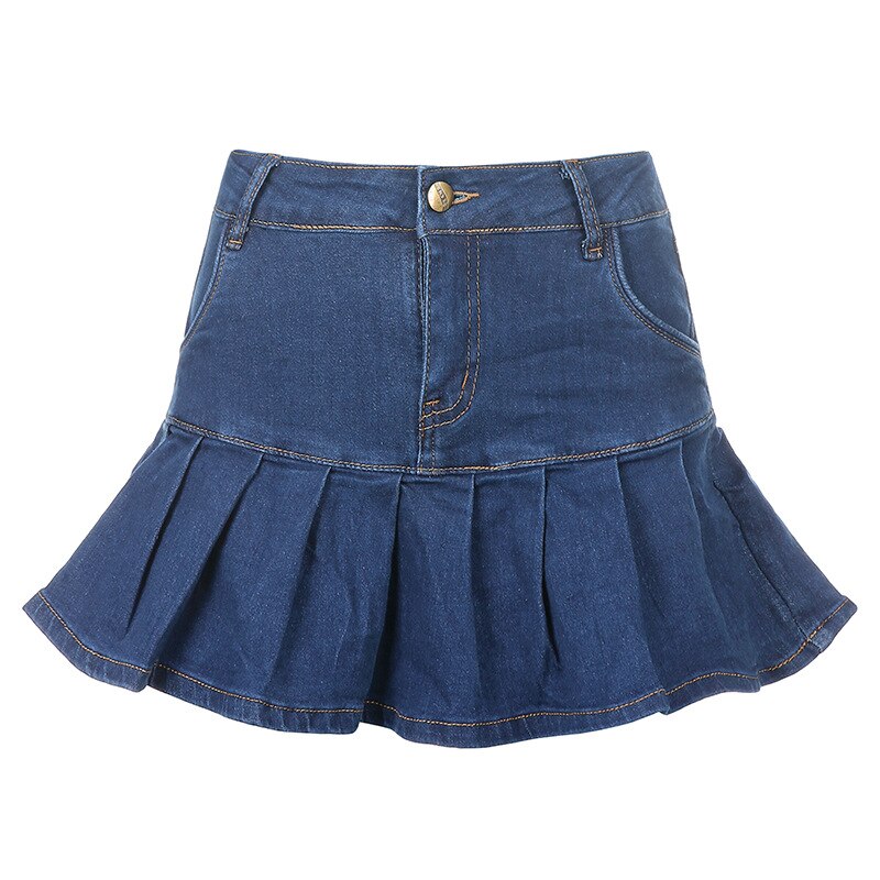 Épice Falbala Stretch jupe en jean fille, été défilé de mince jupe courte de jupes taille haute: Bleu / M
