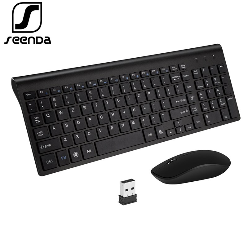 SeenDa 2.4G Wireless Keyboard and Mouse Combo Compact Quiet Full Size Wireless Keyboard and Mouse Set for Windows Computer PC