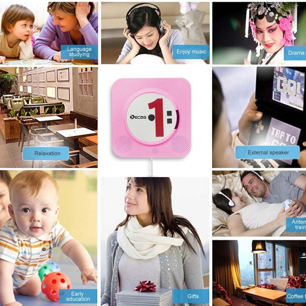 Wall Mounted CD Player Surround Sound FM Radio Bluetooth USB MP3 Disk Portable Music Player Remote Control Stereo Speaker Home