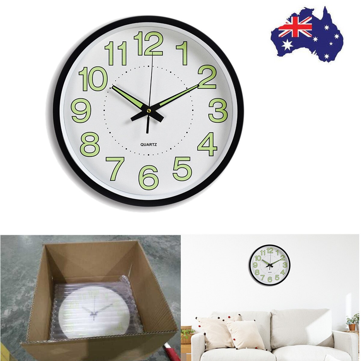 12" Wall Clock Luminous Silent Quartz Home Decoration Living room Bedroom Digital Number Wall Hanging Clock Glow In Dark